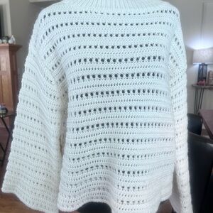Boston Proper Cream Crochet Turtleneck Sweater